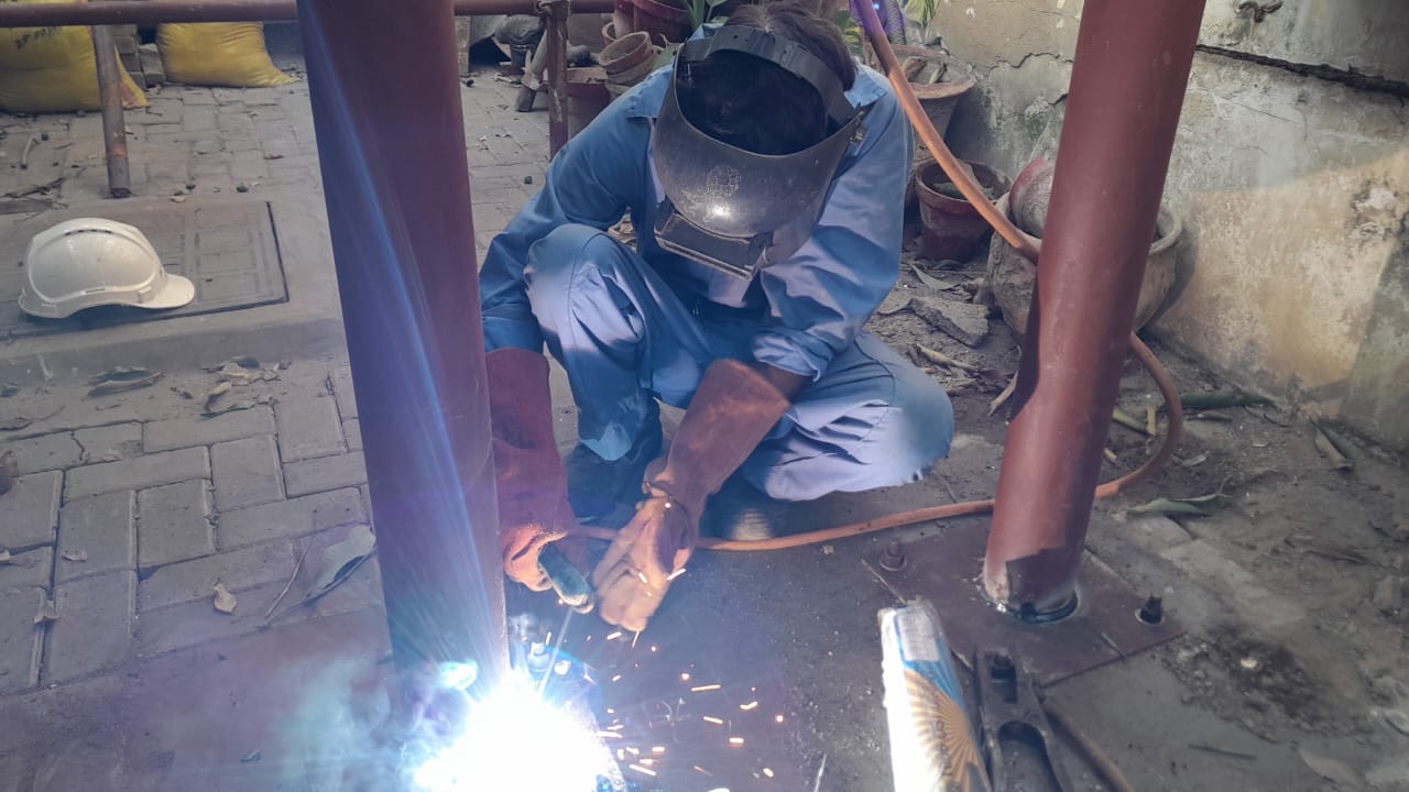 Welding works on structural steel fabrication